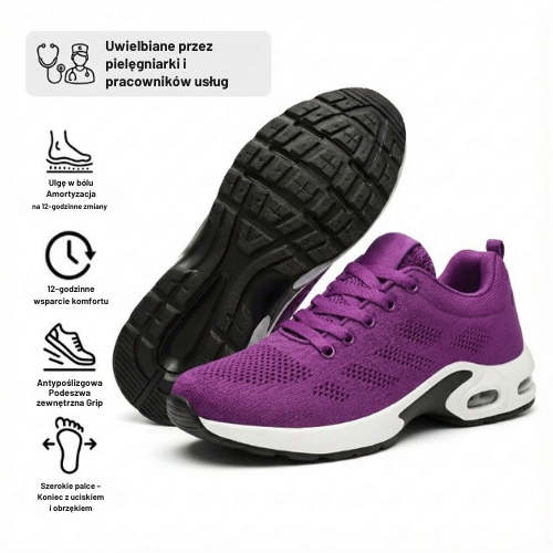 Buty do 12-godzinnej zmiany łagodzące ból stóp, kolan i pleców przez cały dzień