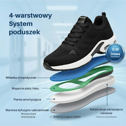 Buty do 12-godzinnej zmiany łagodzące ból stóp, kolan i pleców przez cały dzień