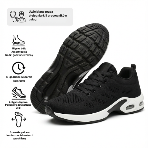 Buty do 12-godzinnej zmiany łagodzące ból stóp, kolan i pleców przez cały dzień